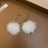 HE412 -925銀針韓國東大門時尚長款毛球耳環簡約氣質個性耳墜網紅耳飾女