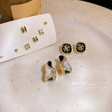 HE7430鑲鑽字母H耳釘套裝韓國ins小巧精緻耳環個性氣質耳飾6件套925銀針