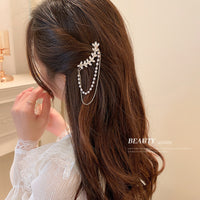 HH858鋯石珍珠流蘇髮夾女韓國海星樹葉鴨嘴夾網紅設計感髮飾