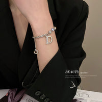 HB705鑲鑽鋯石字母D手鍊女韓國ins冷淡風氣質手飾時尚嘻哈設計感配飾女