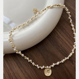 HN2133真金電鍍人像字母珍珠圓珠項鍊時尚氣質設計感鎖骨鏈ins項飾