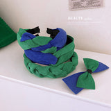 HH1630藍綠色系蝴蝶結布藝髮箍韓國ins森系寬邊撞色頭箍時尚氣質髮飾女