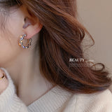HE7495鋯石C形耳環輕奢小眾高級感耳釘韓國ins個性氣質耳飾耳圈925銀針
