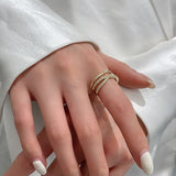 MY33866-閃鑽三層交叉戒指女冷淡風時尚食指戒網紅高級感韓版指環氣質手飾