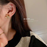 HE5945-真金電鍍925銀針可旋轉風車鋯石耳釘小眾高級感耳環一款兩戴耳飾