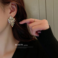 HE5650-925銀針鑲鑽水滴設計感耳環韓國時尚氣質流蘇耳墜ins網紅超仙耳飾