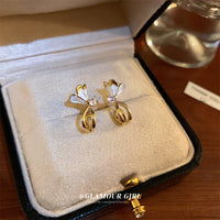 真金電鍍銀針鋯石花朵耳環韓國簡約氣質耳飾HE8522