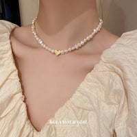 HN2141真金電鍍淡水珍珠項鍊法式頸鍊鎖骨鏈小清新簡約項飾
