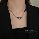 HN1824韓國鑲鑽字母B三角形牌子項鍊女小眾設計感鎖骨鏈個性氣質項飾
