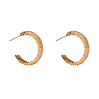 真金電鍍銀針條紋鋯石C形耳環高級感輕奢金屬耳圈輕奢氣質耳飾女HE9596