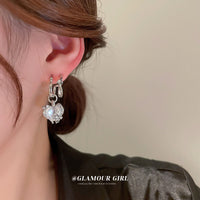 HE9653鑲鑽愛心C形雙層耳環韓國小眾設計感ins冷淡風耳釘氣質耳飾女