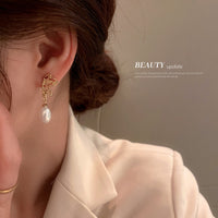 HE5436-925銀針珍珠蝴蝶耳環韓國小眾金屬設計不對稱耳釘個性高級感耳飾