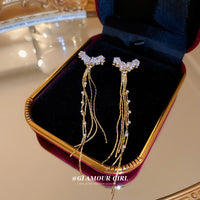 真金電鍍銀針鑲鑽鋯石耳環韓國設計感星星流蘇長款耳釘輕奢耳飾女HE8494