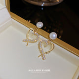 銀針微鑲鋯石珍珠愛心耳環小眾設計感耳釘耳墜韓國耳飾HE8515