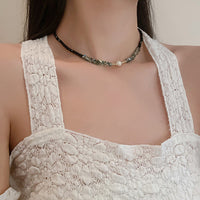 韓國珍珠頸鍊女水晶串珠項鍊輕奢小眾設計感黑色鎖骨鏈短款MY35667