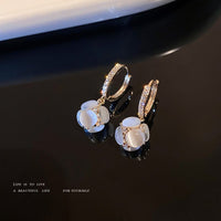 8051銀針貓眼石幾何方形耳環女韓國高級感時尚耳釘輕奢耳飾女