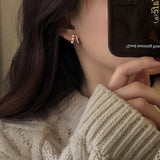 MY35530韓國東大門珍珠金屬雙圈耳環耳釘小眾設計高級感氣質耳飾