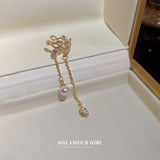 真金電鍍鋯石珍珠無耳洞耳夾耳環個性流蘇耳飾HE9770