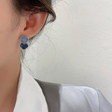MY34974-925銀針霧霾藍耳環網紅藍色輕奢極簡風耳釘氣質少女百搭耳飾