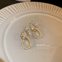 HE4860-925銀針鑲鑽8字珍珠耳環韓國東大門個性設計感耳墜淑女氣質耳飾女