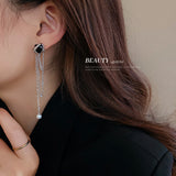 HE7444不對稱鑲鑽方形鏈條耳環韓國ins冷淡風耳釘個性氣質耳飾女925銀針