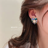 HE8038銀針綠色系滴油橢圓耳環設計感氣質方形耳飾