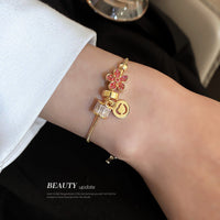 HB704-真金電鍍韓國鑲鑽小蠻腰花朵手鍊女時尚小眾輕奢手飾個性氣質手飾