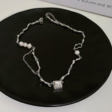 HN2298不規則幾何鑲鑽珍珠項鍊韓國ins冷淡風鎖骨鏈小眾設計項飾女批發