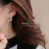 HE7511-銀針鑲鑽圓圈耳環女時尚小眾復古設計耳釘個性簡約氣質網紅耳飾女