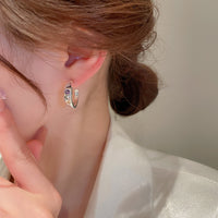 銀針彩色鋯石C形耳飾批發女HE12950