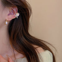 MY32563一體式鬱金香花朵耳釘耳夾女輕奢高級感耳環小眾設計感ins風耳飾