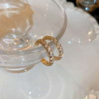 真金電鍍銀針條紋鋯石C形耳環高級感輕奢金屬耳圈輕奢氣質耳飾女HE9596