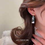 HE8038銀針綠色系滴油鑲鑽珍珠幾何耳釘個性潮民族風耳墜時尚設計感耳飾