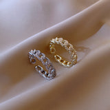 韓國微鑲鋯石鏈條開口戒指環設計感手飾女HR615