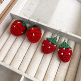 (C廠)耳環紅色毛線草莓耳鉤秋款甜美水果耳飾21743M