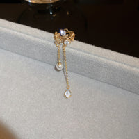 真金電鍍鋯石珍珠無耳洞耳夾耳環個性流蘇耳飾HE9770