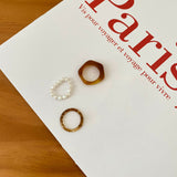 MY35239-韓國樹脂戒指三件套女小眾設計時尚個性ins潮冷淡風復古珍珠指環