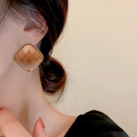 MY35172-莫蘭迪色高級耳環女小眾設計感耳釘方形秋冬耳飾2021年新款潮