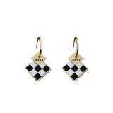 HE7411-925銀針棋盤格幾何方形耳環韓國氣質輕奢鑲鑽格紋長款耳墜耳飾女