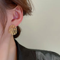 銀針鏤空幾何橢圓耳環個性設計金屬風耳釘簡約潮流百搭耳飾HE12851