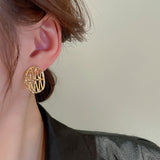 銀針鏤空幾何橢圓耳環個性設計金屬風耳釘簡約潮流百搭耳飾HE12851