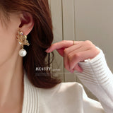 HE4144-925銀針韓國小眾鑲鑽蝴蝶珍珠耳環ins網紅甜美耳墜個性氣質耳飾女