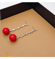 MY34438氣質紅色耳環高級感韓國網紅百搭耳飾925銀針