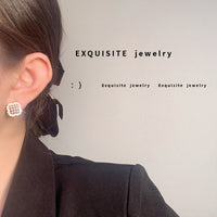 MY31675韓國東大門氣質珍珠鑲鑽方塊耳釘港風復古時尚菱形耳環