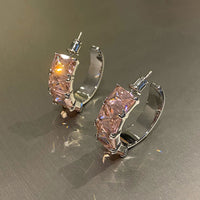 MY31164-歐美幾何粉鑽c圈個性時髦耳飾925銀針大方鑽網紅同款半圓耳圈耳釘