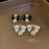 202110HE7066-925銀針蝴蝶結花朵珍珠耳環韓國小眾設計感耳釘簡約時尚氣質耳飾