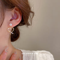 銀針微鑲鋯石珍珠愛心耳環小眾設計感耳釘耳墜韓國耳飾HE8515
