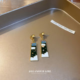 HE8038銀針綠色系滴油鑲鑽珍珠幾何耳釘個性潮民族風耳墜時尚設計感耳飾