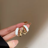 HE4855-925銀針幾何滴油弧形耳環韓國小眾設計耳釘個性氣質高級感耳飾女