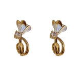 真金電鍍銀針鋯石花朵耳環韓國簡約氣質耳飾HE8522